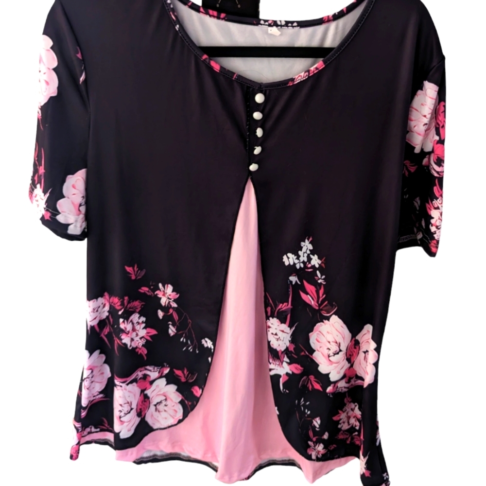 Ladies Pink And Black Floral Top